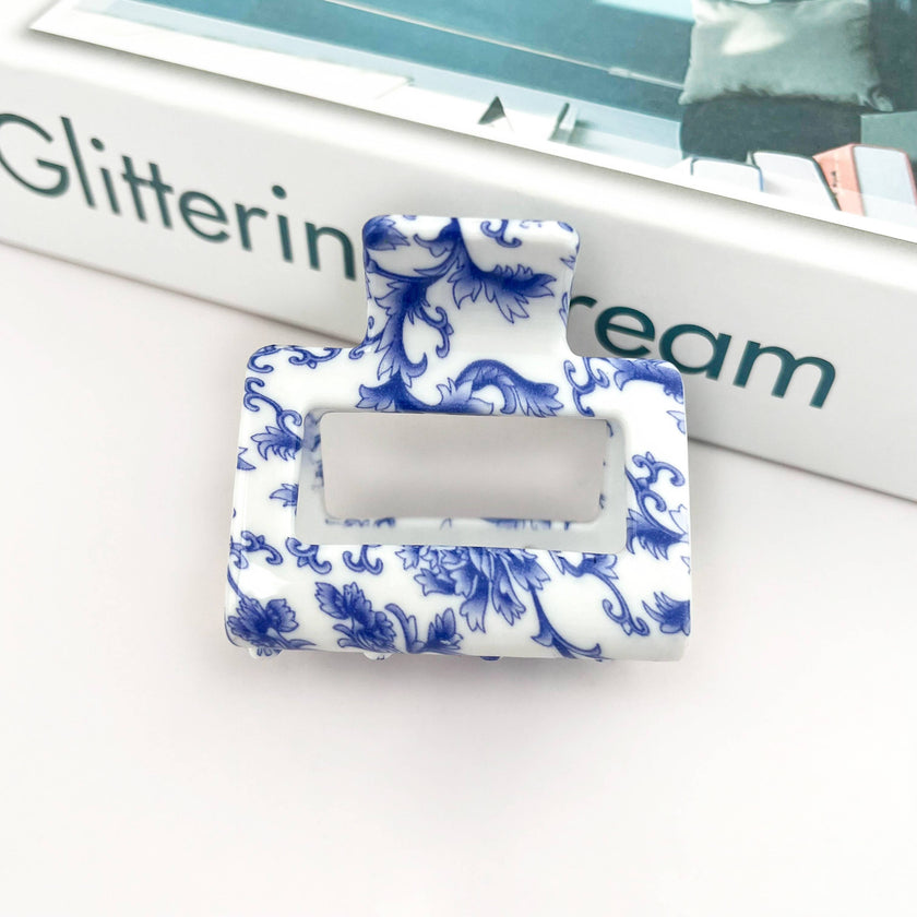 Blue and White Porcelain Textured Claw Clip