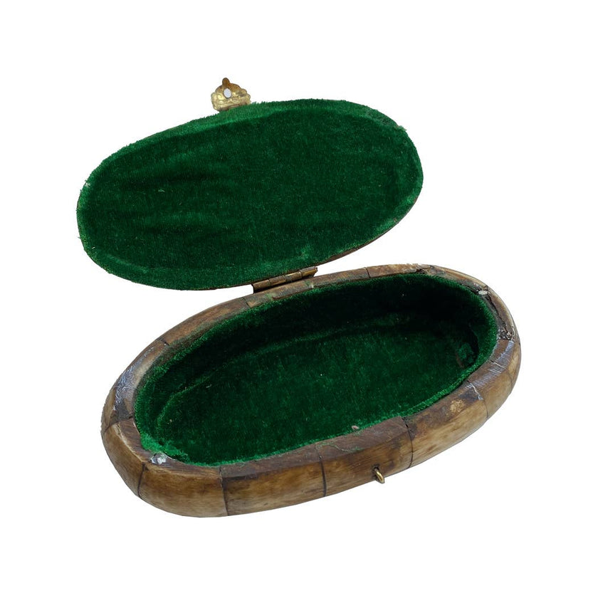 Antiqued Vintage Oval Bone Box, 5-1/2”