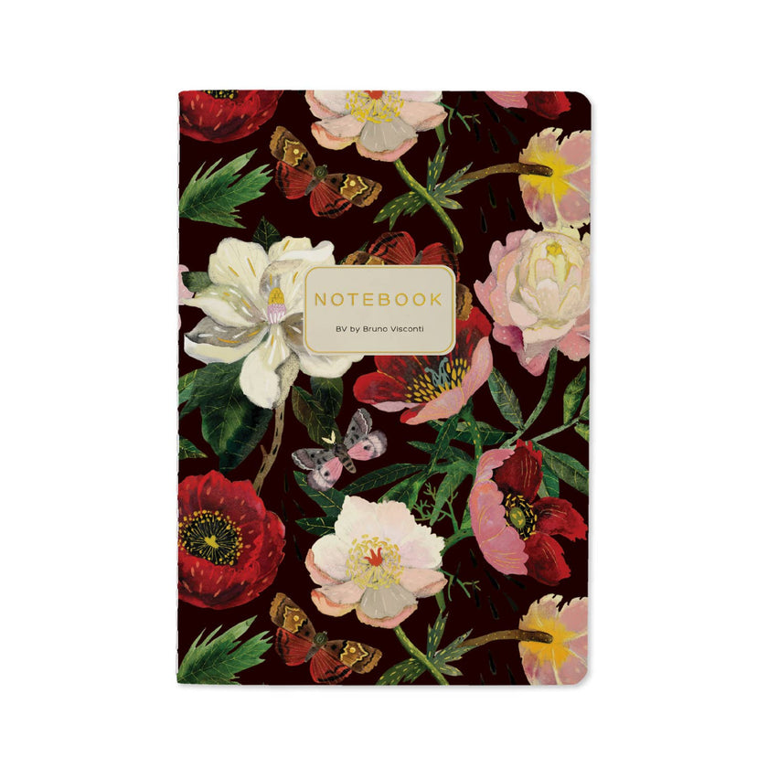 A5 Notebook - Peonies on Black