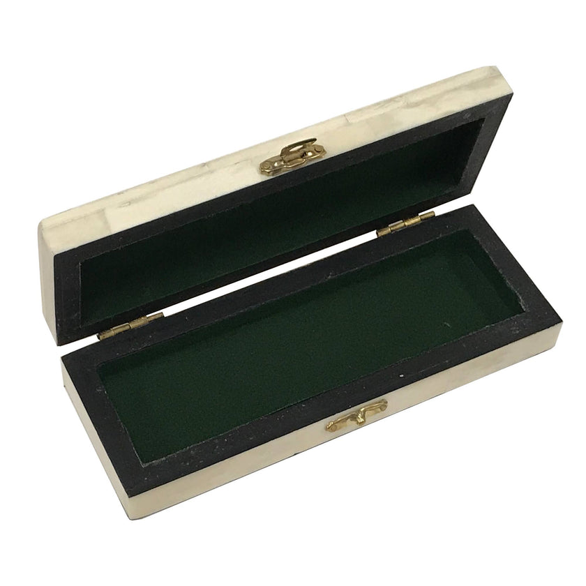 Jacobean Vase and Flowers Printed Ox Bone Stamp Box, 6-1/4”