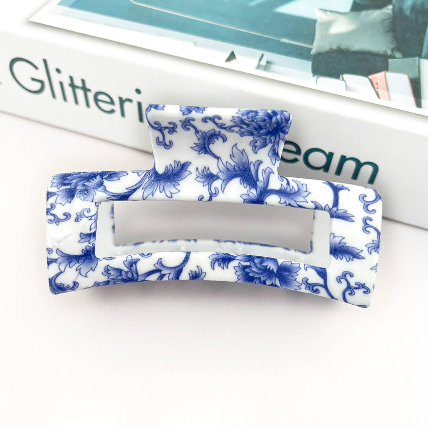 Blue and White Porcelain Textured Claw Clip