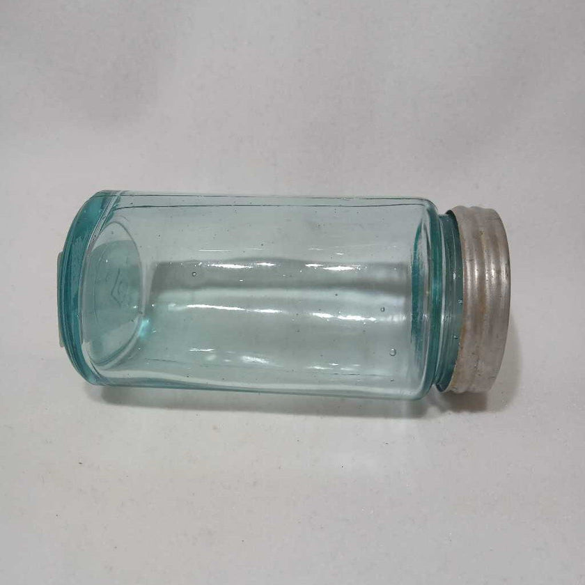 Blue Depression Glass with Metal Lid