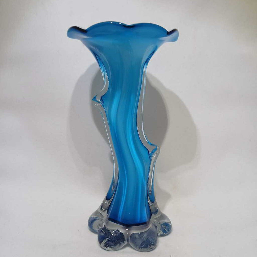 Blue and Clear Art Glass Vase