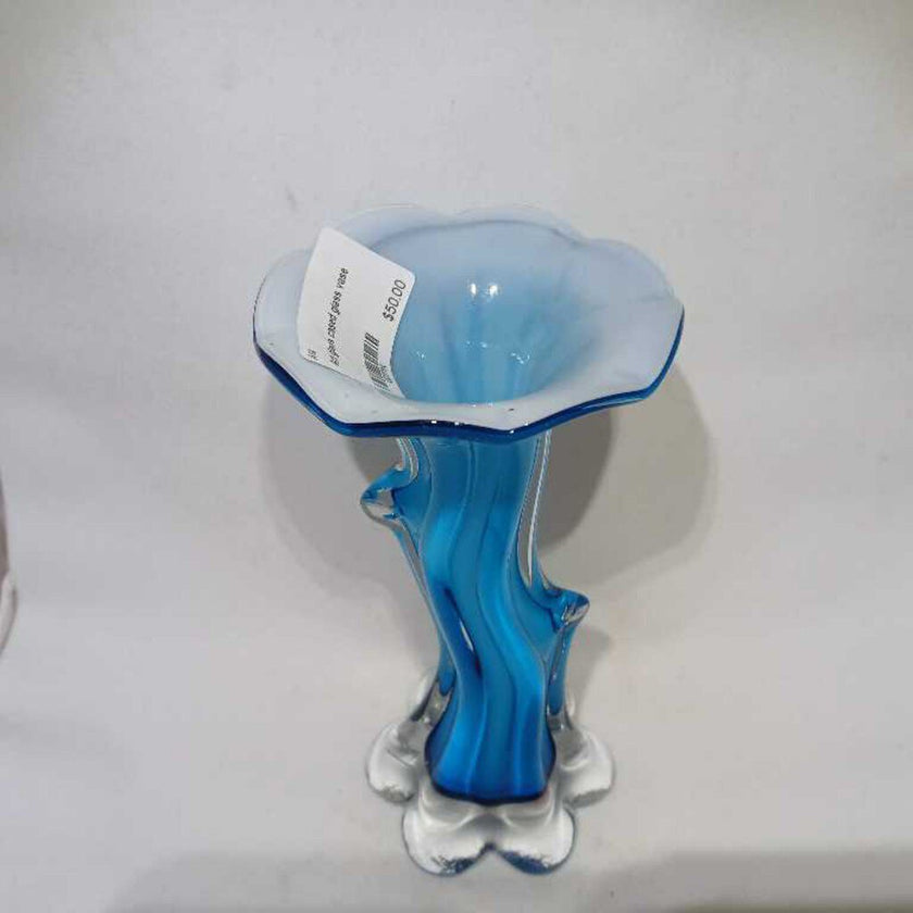 Blue and Clear Art Glass Vase