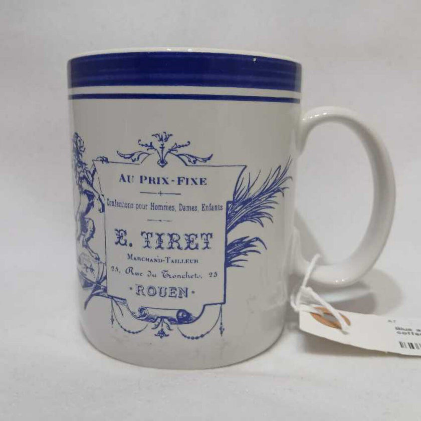 Blue and White French Coffee Mug