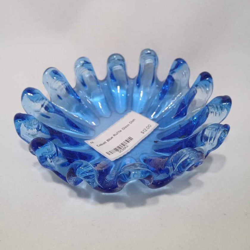 Cobalt Blue Ruffle Glass Dish