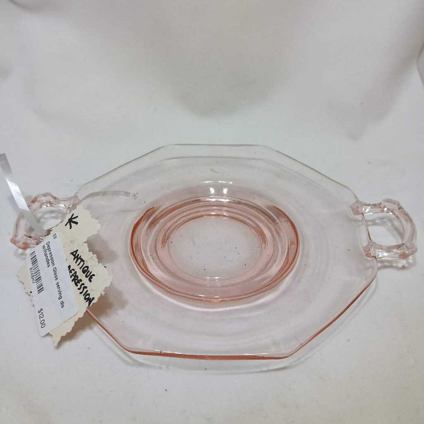 Depression Glass serving dis w/handles