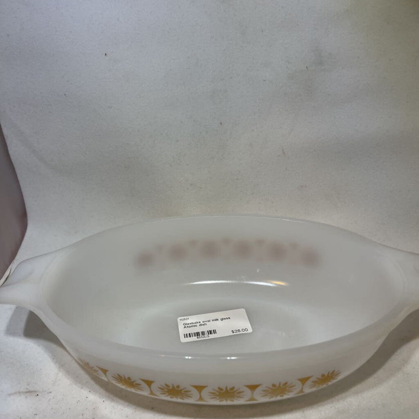 Glasbake Oval Milk Glass Atomic Dish