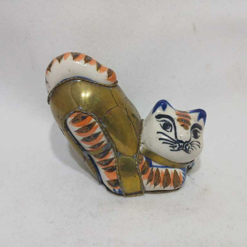 Gold and Painted Posing Cat Figurine