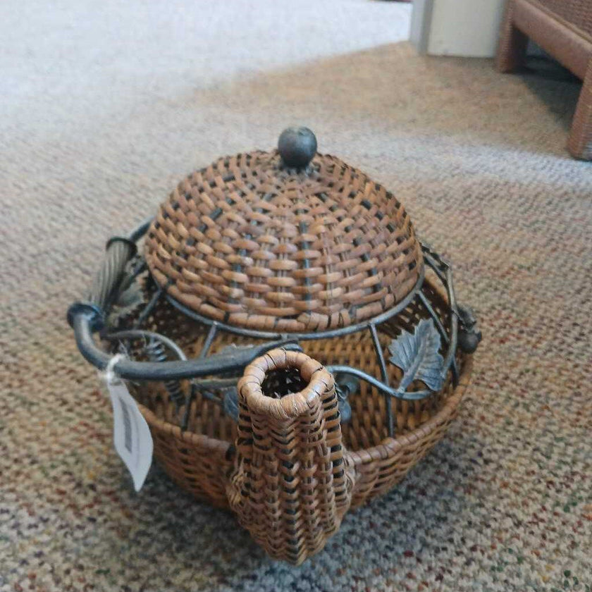 Teapot Shaped Basket w/ Wrought Iron