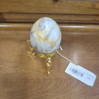 Gray Alabaster Egg w/ Holder