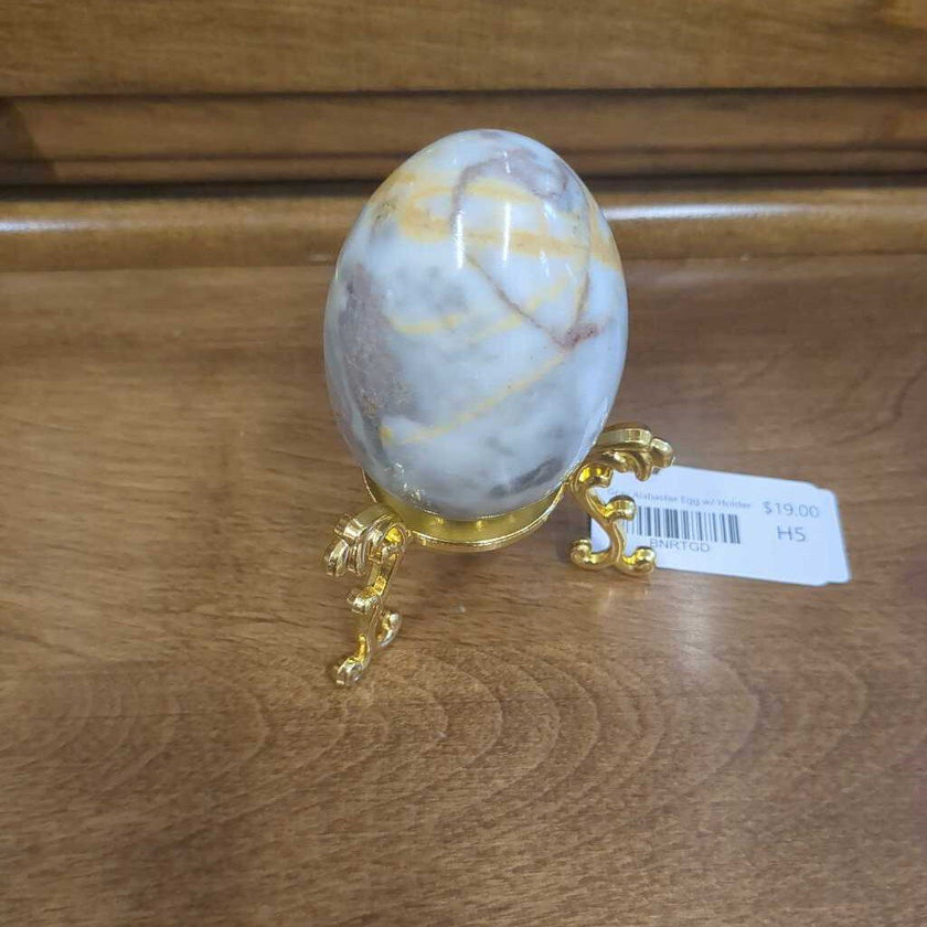 Gray Alabaster Egg w/ Holder