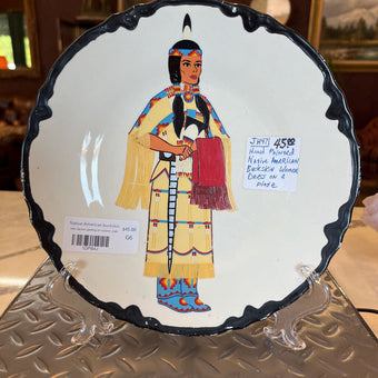 Native American Buckskin Lady Dancer Painting on Ceramic Plate