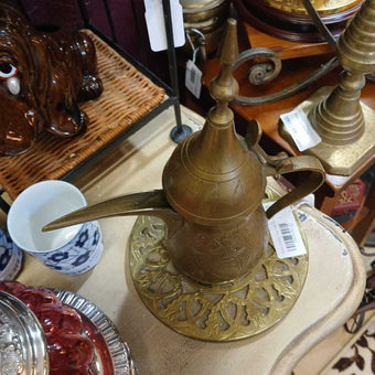 Arabic Dallah Brass Coffee Pot w/ Brass Tray