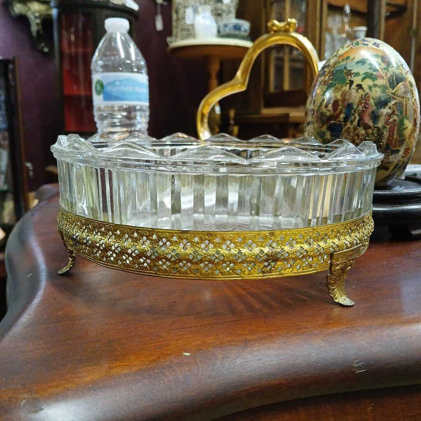 Glass Dish Brass Footed