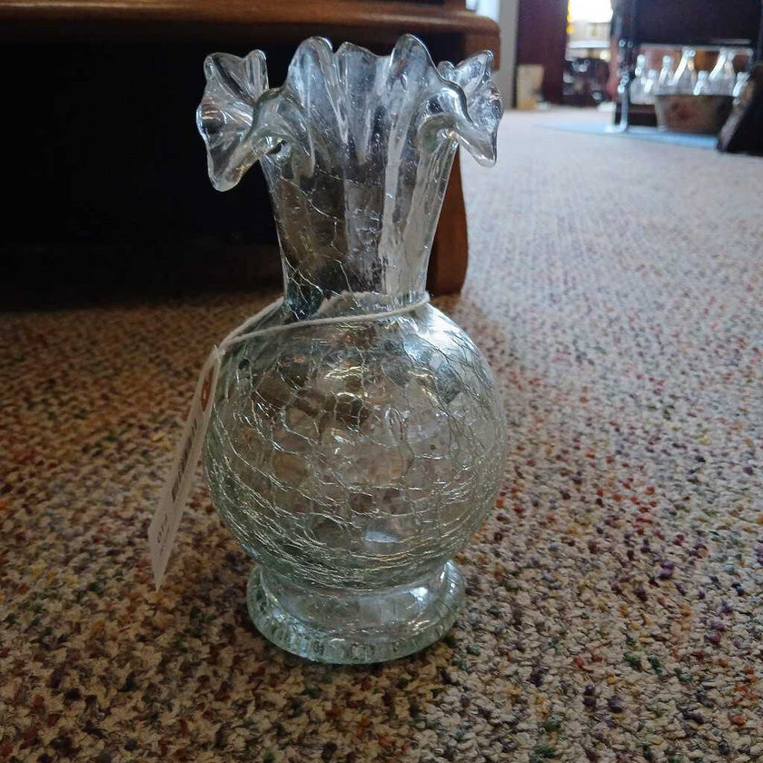 Brass and Crackle Glass Vase