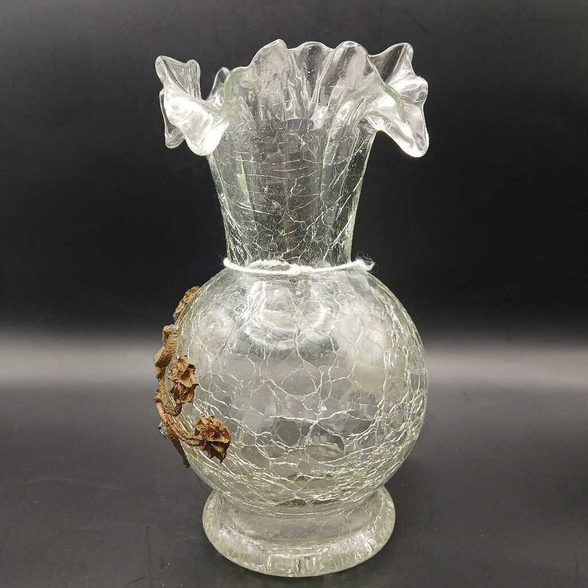 Brass and Crackle Glass Vase