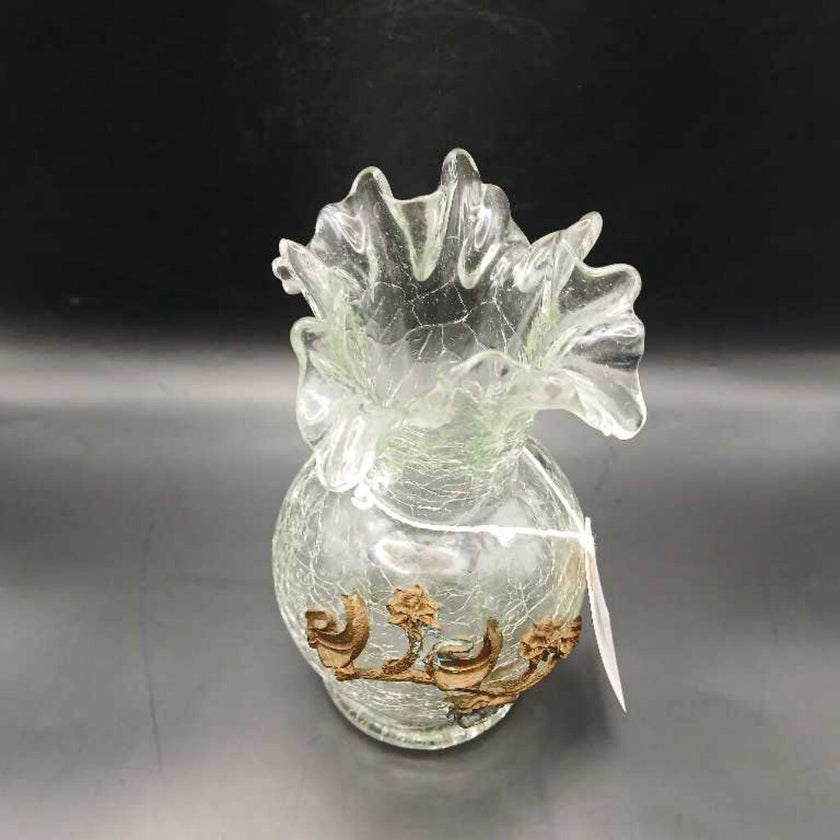 Brass and Crackle Glass Vase