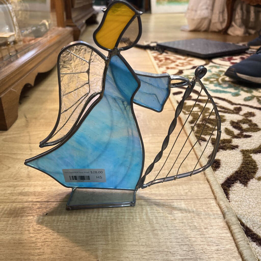 Stain Glass Blue Harp Angel