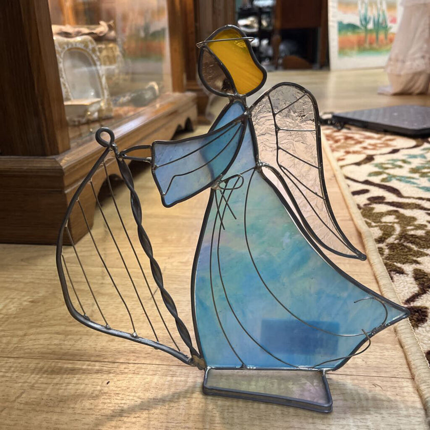 Stain Glass Blue Harp Angel