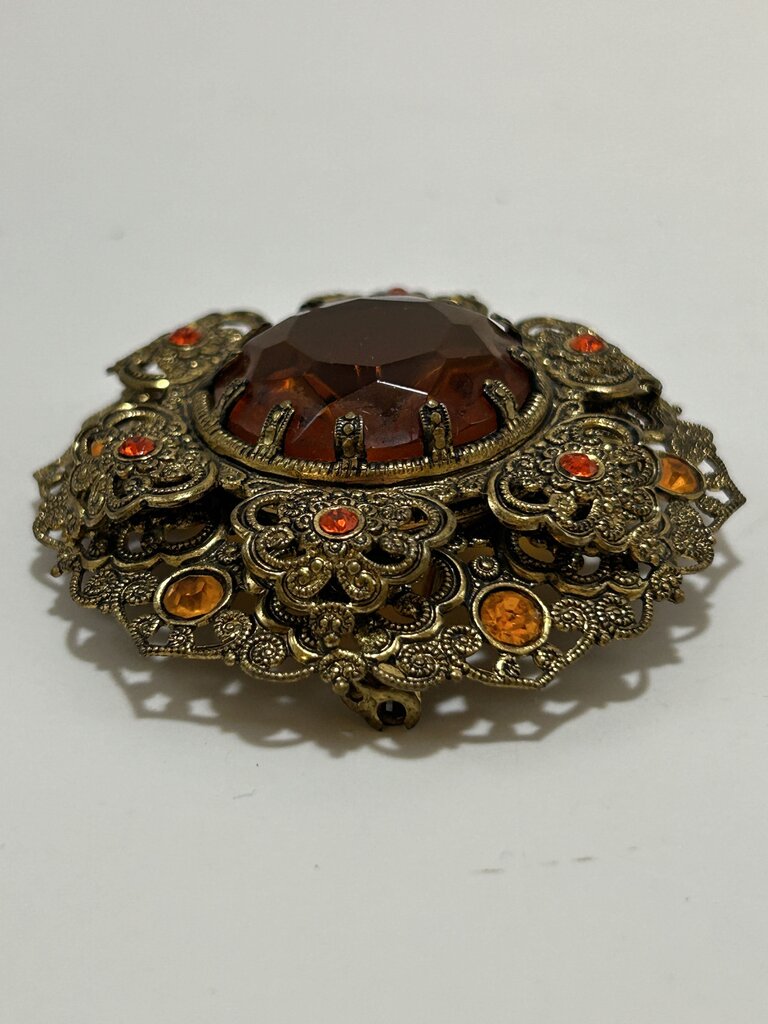 West Germany Amber Topaz Brooch