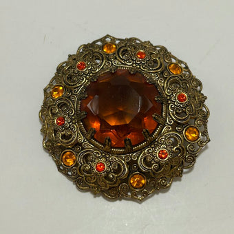 West Germany Amber Topaz Brooch