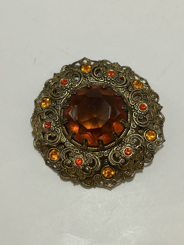 West Germany Amber Topaz Brooch