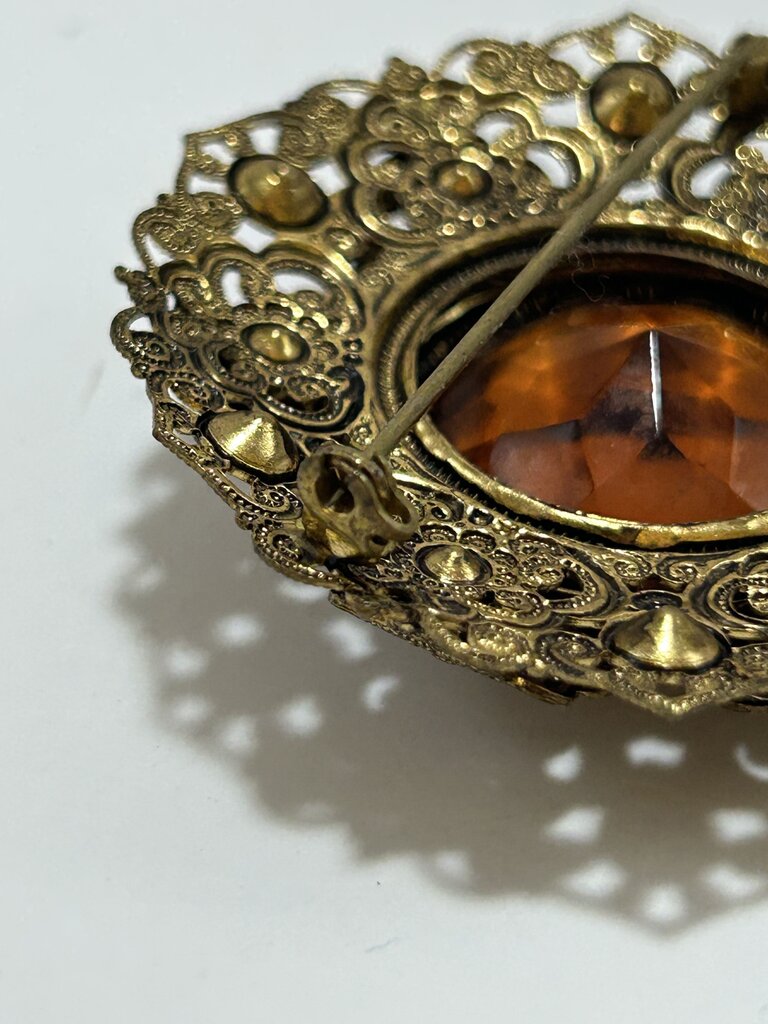 West Germany Amber Topaz Brooch
