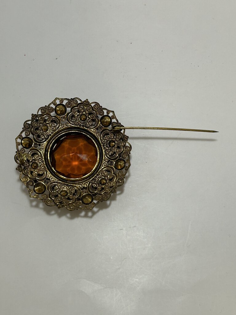 West Germany Amber Topaz Brooch