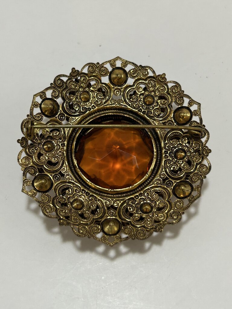 West Germany Amber Topaz Brooch