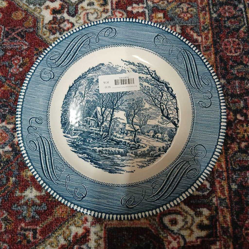 Blue Transferware Plate Currier & Ives