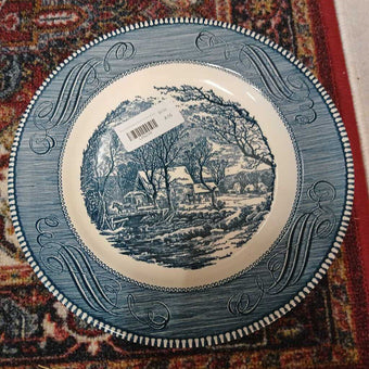 Blue Transferware Plate Currier & Ives