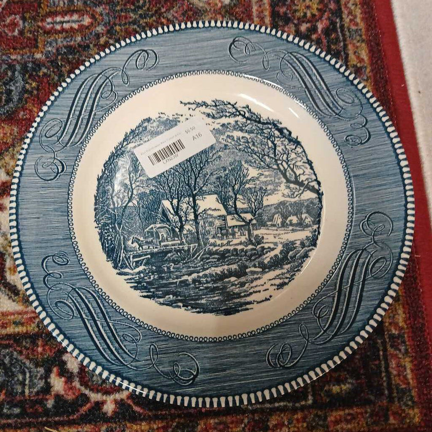 Blue Transferware Plate Currier & Ives