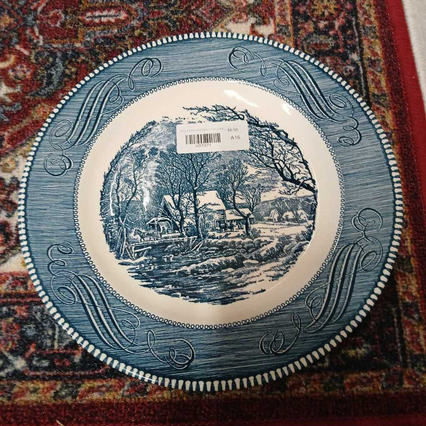 Blue Transferware Plate Currier & Ives