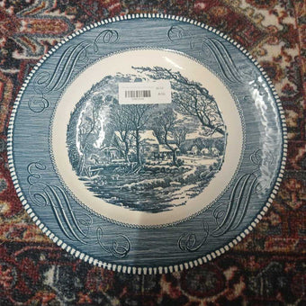 Blue Transferware Plate Currier & Ives