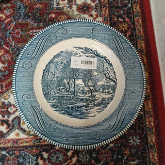 Blue Transferware Plate Currier & Ives