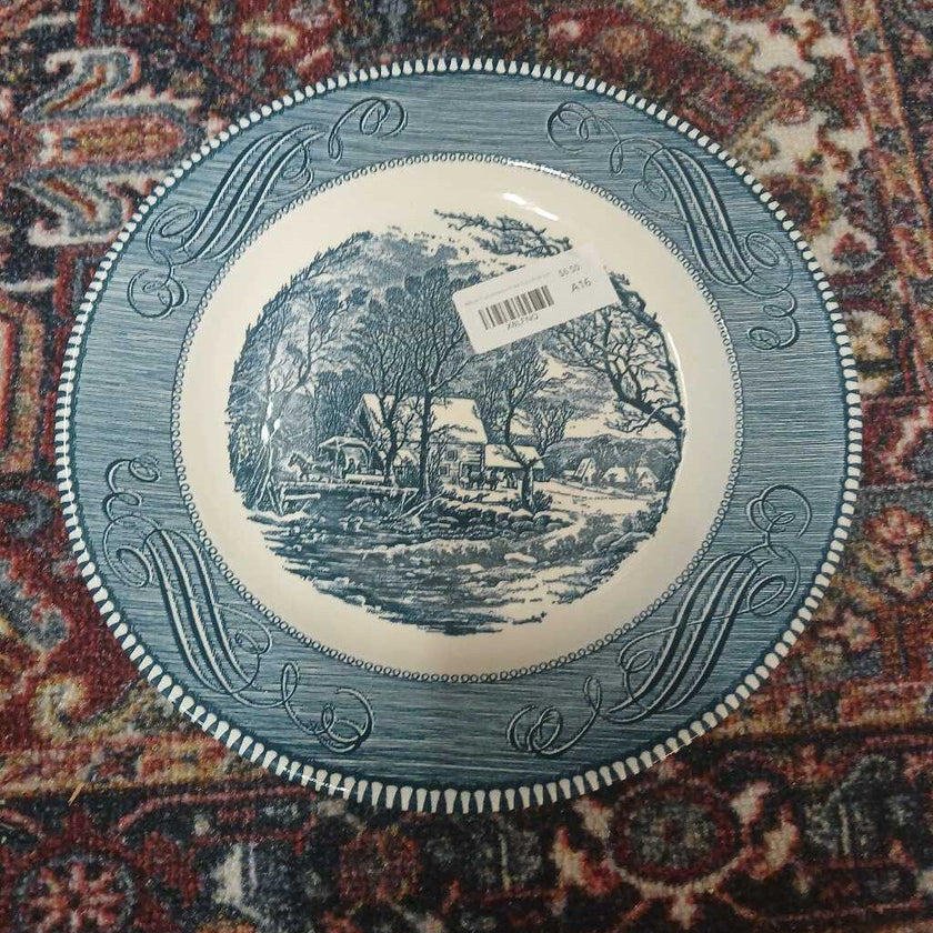 Blue Transferware Plate Currier & Ives