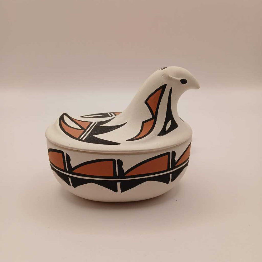 IL Chino Signed Acoma Pottery Bowl w/ Bird Lid