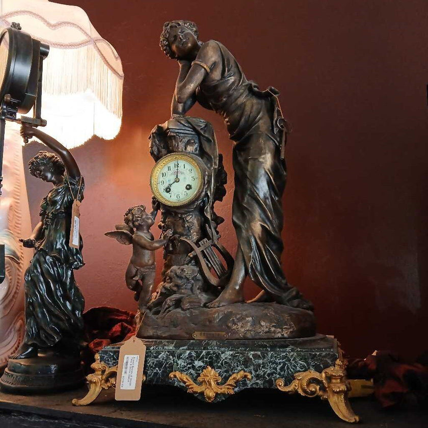 French Bronze & Marble Time & Strike Statue