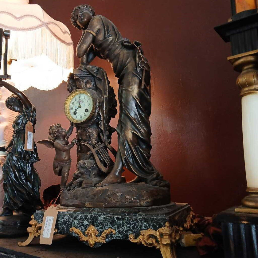 French Bronze & Marble Time & Strike Statue
