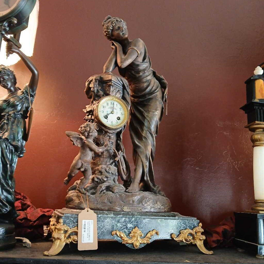 French Bronze & Marble Time & Strike Statue