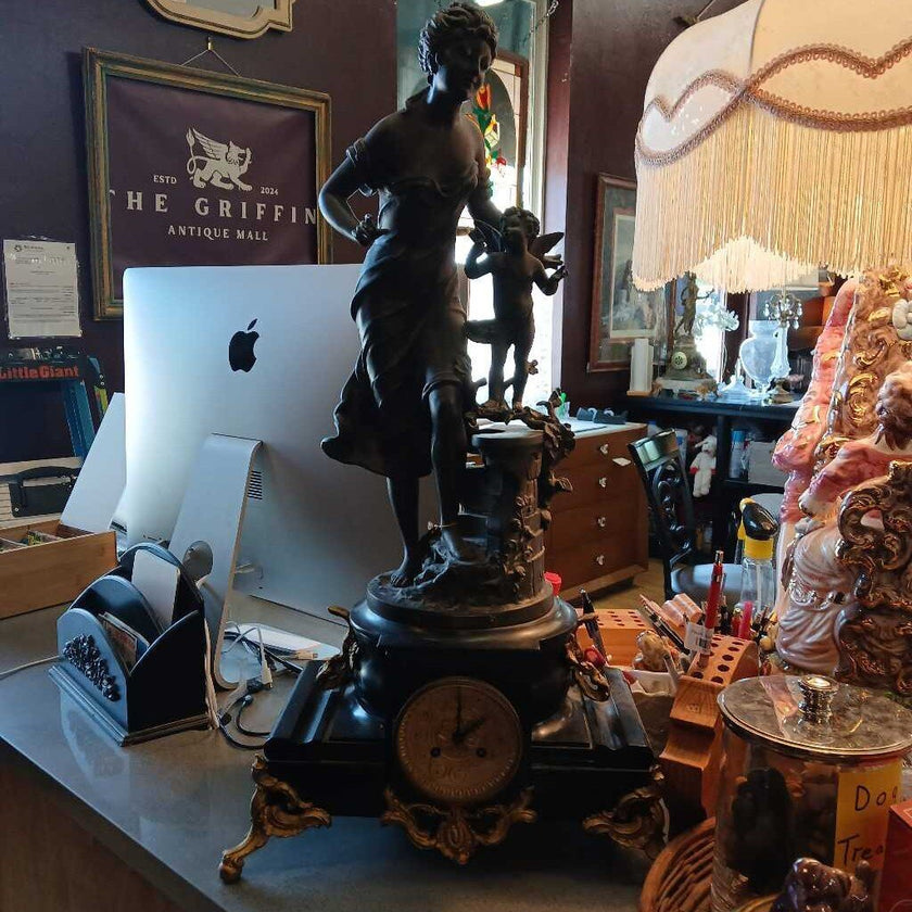 French Bronze & Slate Time & Strike Statue Clock
