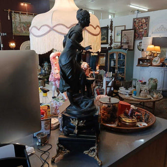 French Bronze & Slate Time & Strike Statue Clock