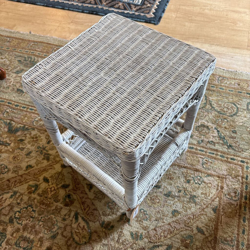 White wicker shelf