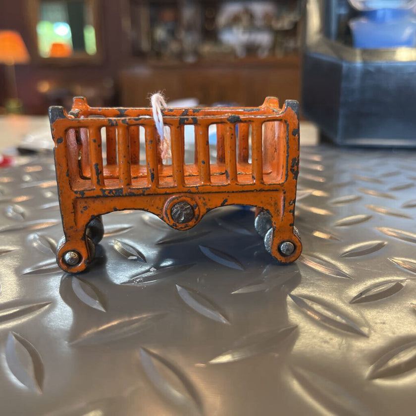 1920's Orange Baby Doll Crib with Wheels