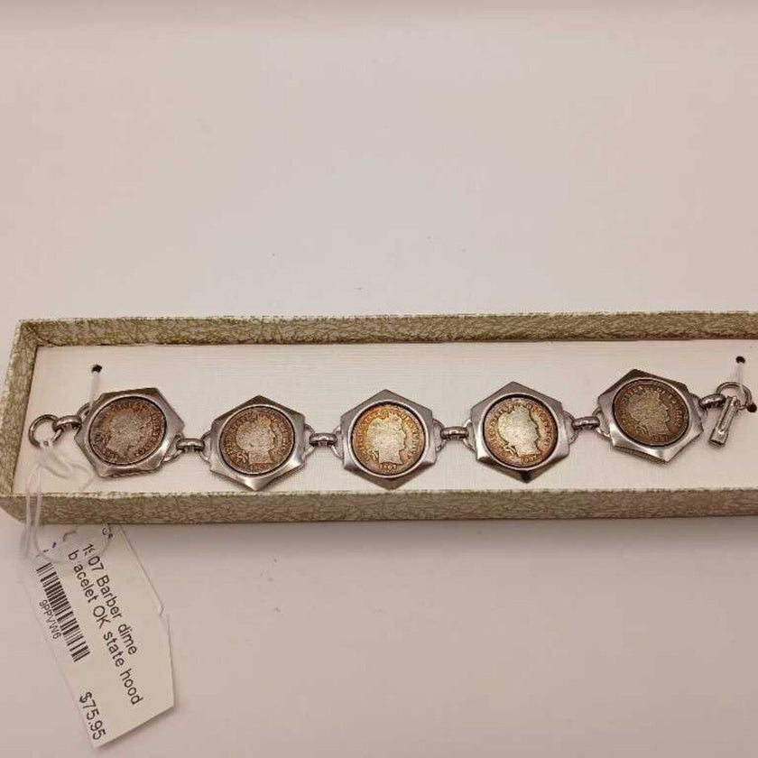 1907 Barber Dime Bracelet OK State Hood