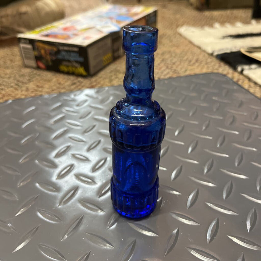 Sm long neck apothecary blue amethyst bottle