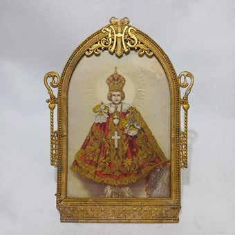 Antique Infant Jesus of Prague in Ornate Frame