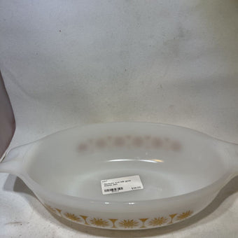 Glasbake oval milk glass Atomic dish