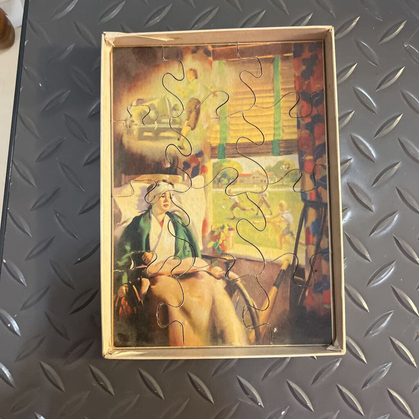 Antique Wood Puzzle, Boy in Wheelchair (complete)